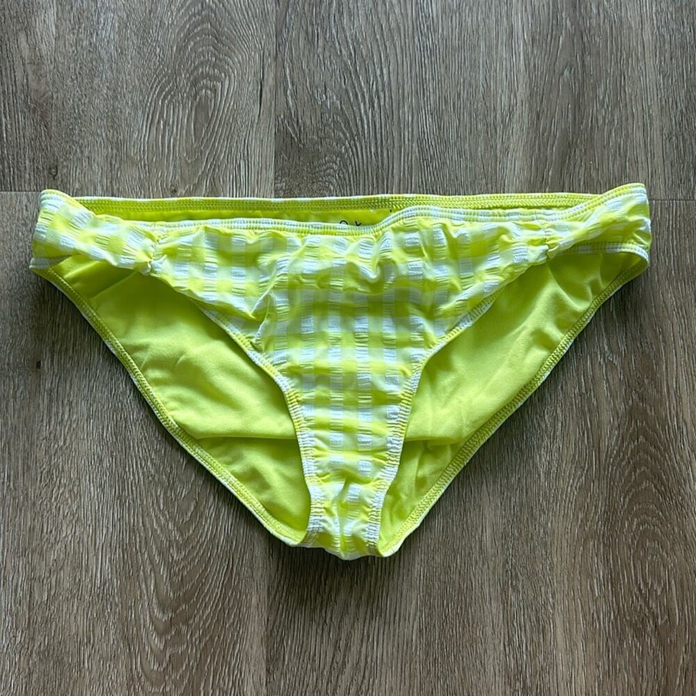 Roxy Beautiful Sun Full‎ Coverage Bikini Bottom Yellow & White Gingham Large
